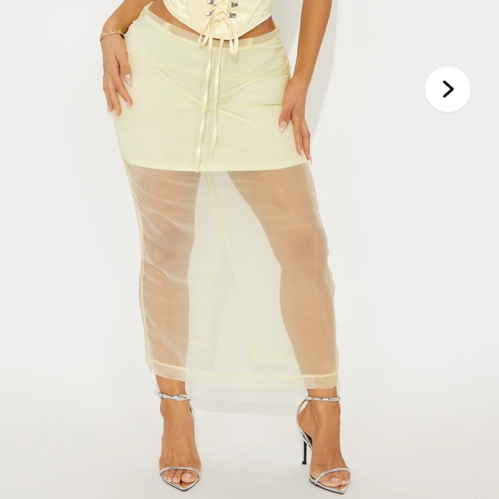 Fashion Nova Sheer Layered Maxi Skirt in Pale Yellow